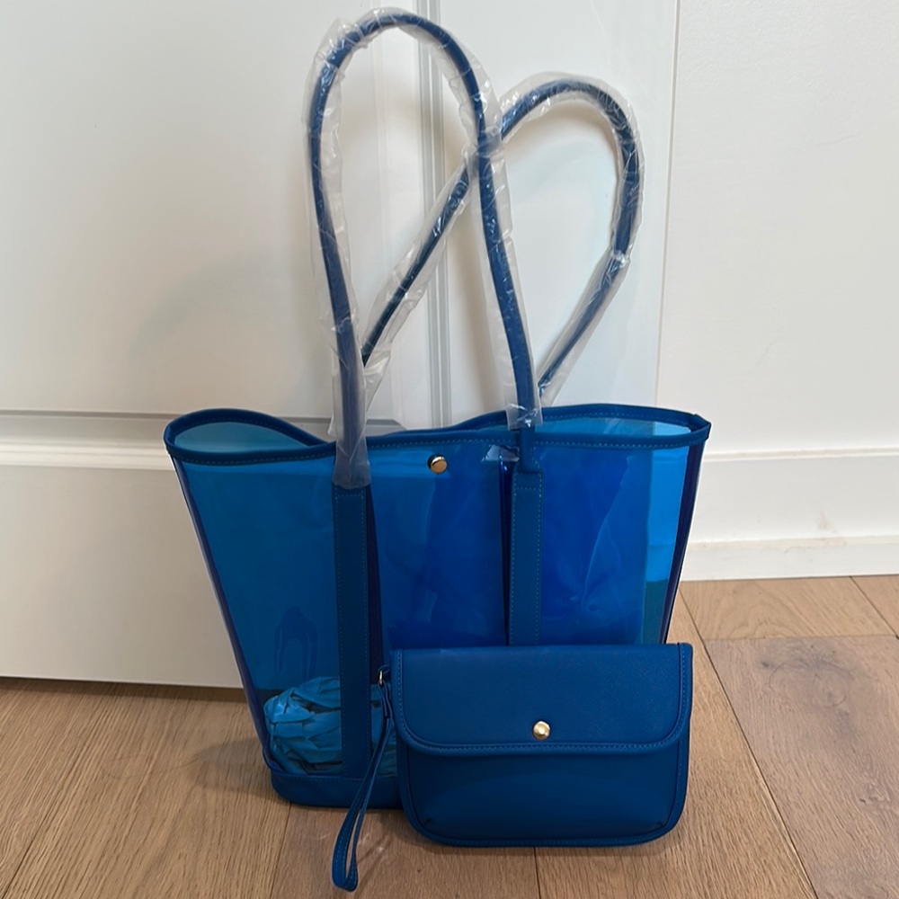 Blue Tote Bag with Matching Pouch